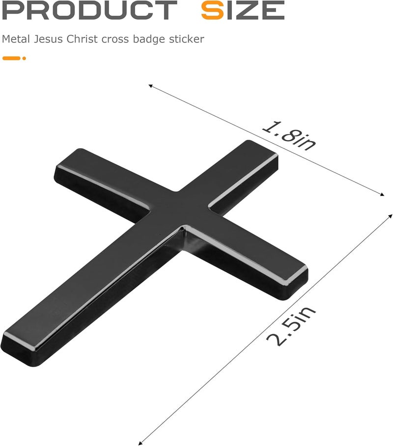 SCUARI 2PCS 3D Cross Stickers,Car Accessories Decals for Vehicles,Self Adhesive Cross Metal Car Emblem,2.5"×1.8" Cross Jesus Automotive Decal,Suitable for Trunk Tailgate Side Decoration (Black) - Image 2